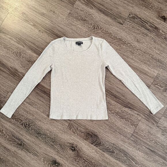 J. Crew Grey Ribbed Crewneck Long Sleeve New - Picture 1 of 7
